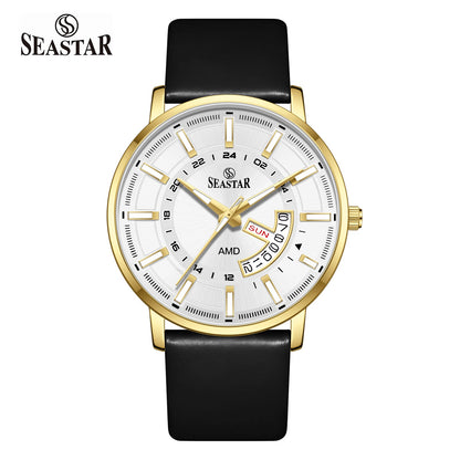 SS-2476M Executive Edition Day-Date Display PU Leather Straps Mens Watch - Seastar Watches-Leather-Seastar Men