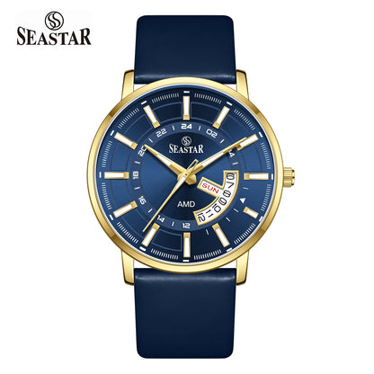 SS-2476M Executive Edition Day-Date Display PU Leather Straps Mens Watch - Seastar Watches-Leather-Seastar Men
