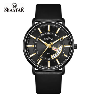 SS-2476M Executive Edition Day-Date Display PU Leather Straps Mens Watch - Seastar Watches-Leather-Seastar Men