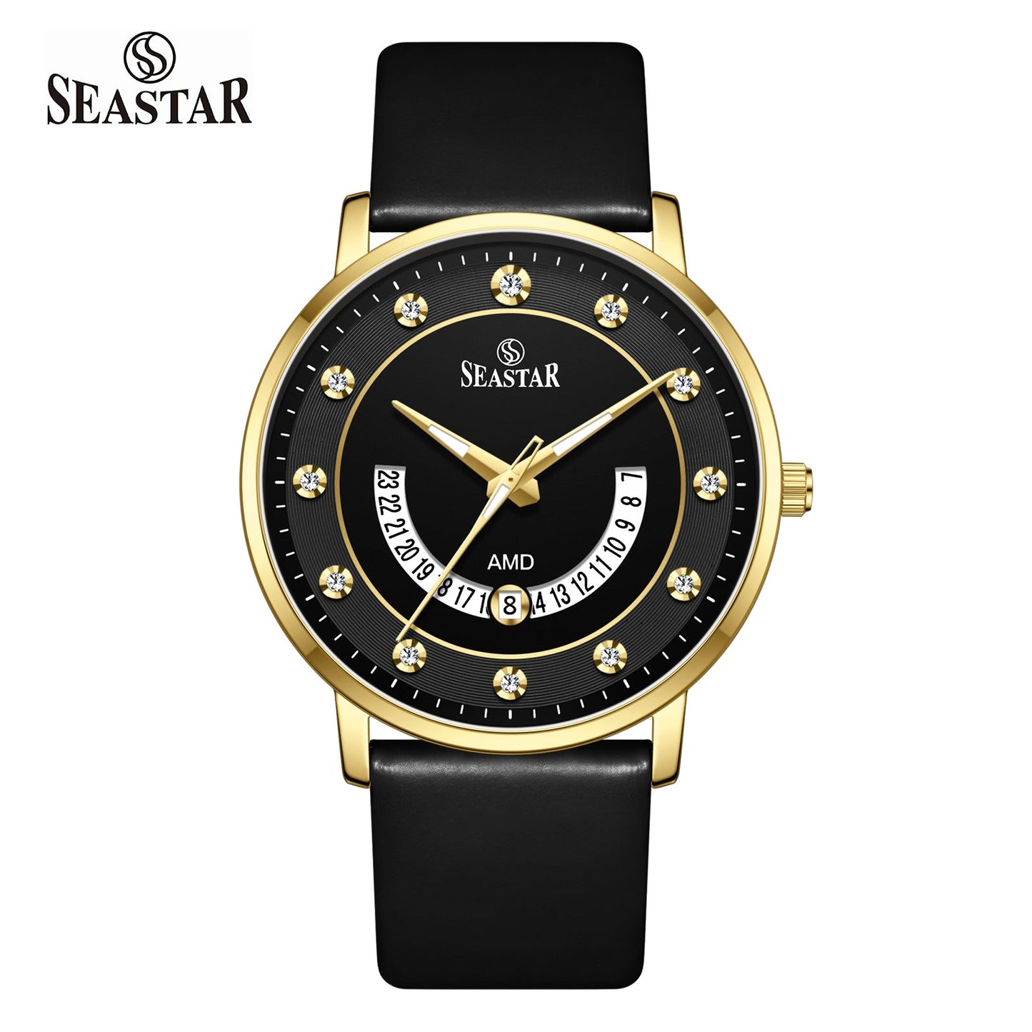 SS-2478M Date Display PU Leather Straps Men's Watch - Seastar Watches-Leather-Seastar Men