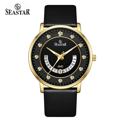 SS-2478M Date Display PU Leather Straps Men's Watch - Seastar Watches-Leather-Seastar Men