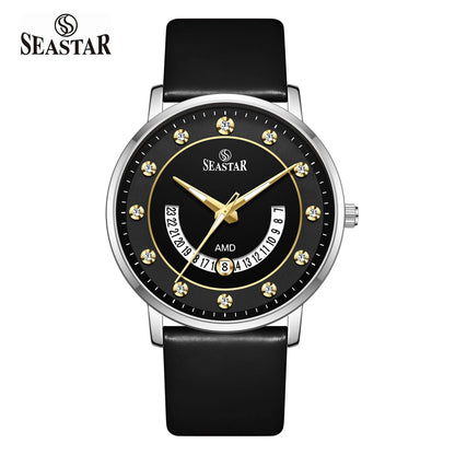 SS-2478M Date Display PU Leather Straps Men's Watch - Seastar Watches-Leather-Seastar Men