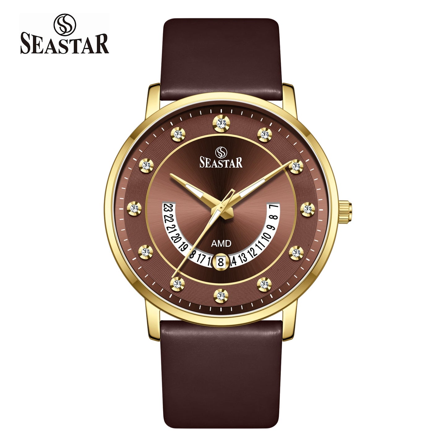 SS-2478M Date Display PU Leather Straps Men's Watch - Seastar Watches-Leather-Seastar Men