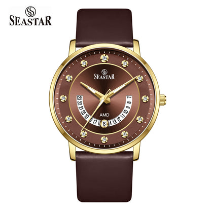 SS-2478M Date Display PU Leather Straps Men's Watch - Seastar Watches-Leather-Seastar Men
