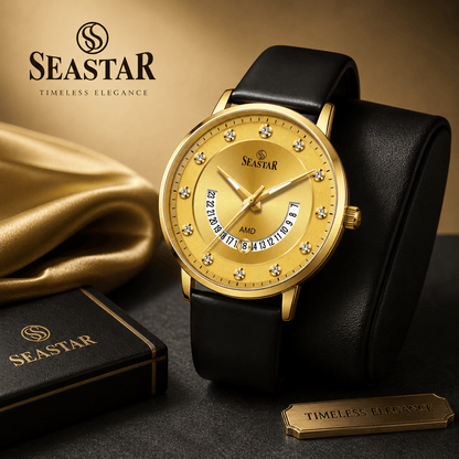 SS-2478M Date Display PU Leather Straps Men's Watch - Seastar Watches-Leather-Seastar Men