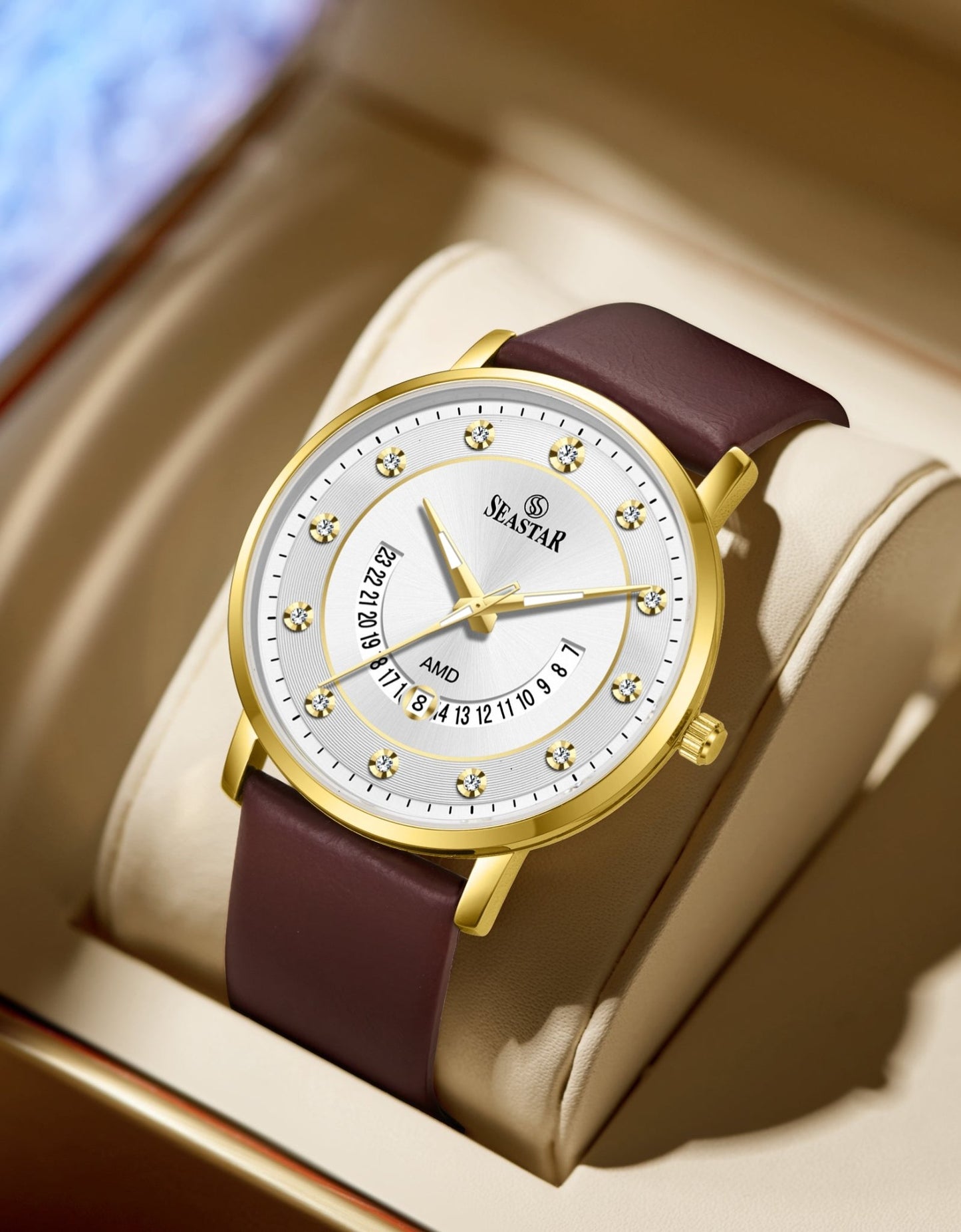 SS-2478M Date Display PU Leather Straps Men's Watch - Seastar Watches-Leather-Seastar Men