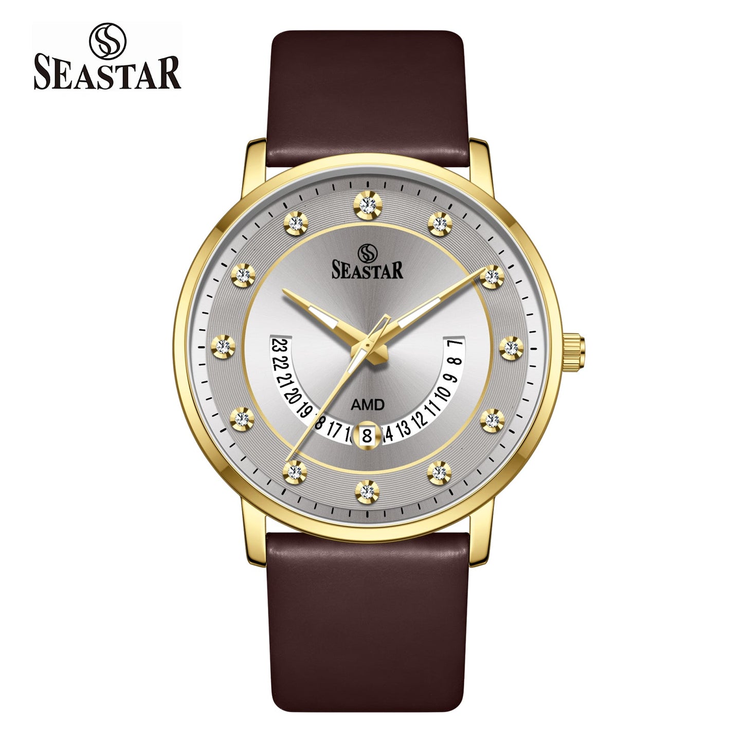 SS-2478M Date Display PU Leather Straps Men's Watch - Seastar Watches-Leather-Seastar Men