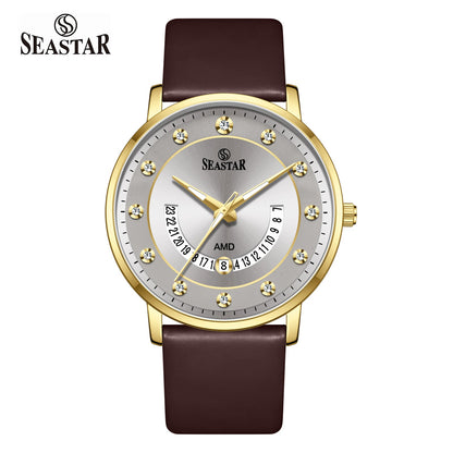 SS-2478M Date Display PU Leather Straps Men's Watch - Seastar Watches-Leather-Seastar Men