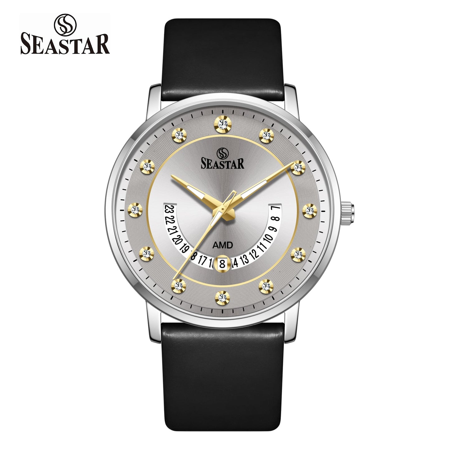 SS-2478M Date Display PU Leather Straps Men's Watch - Seastar Watches-Leather-Seastar Men