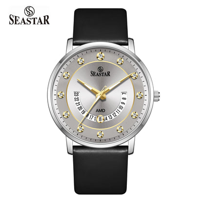 SS-2478M Date Display PU Leather Straps Men's Watch - Seastar Watches-Leather-Seastar Men
