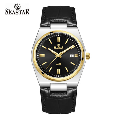 SS-2484M Classic Textured Leather Strap Men's Watch - Seastar Watches-Leather-Seastar Men