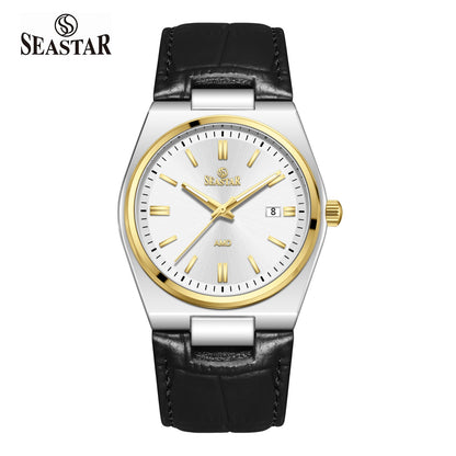 SS-2484M Classic Textured Leather Strap Men's Watch - Seastar Watches-Leather-Seastar Men