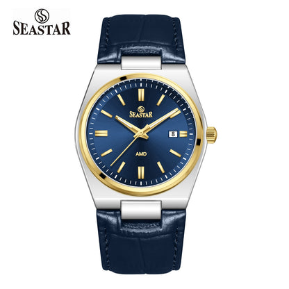 SS-2484M Classic Textured Leather Strap Men's Watch - Seastar Watches-Leather-Seastar Men