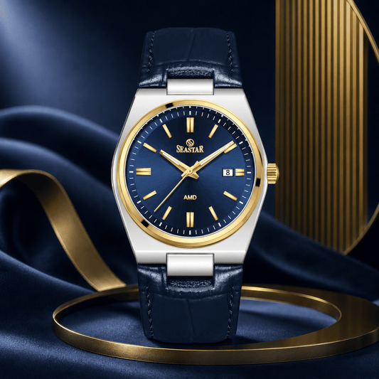 SS-2484M Classic Textured Leather Strap Men's Watch - Seastar Watches-Leather-Seastar Men