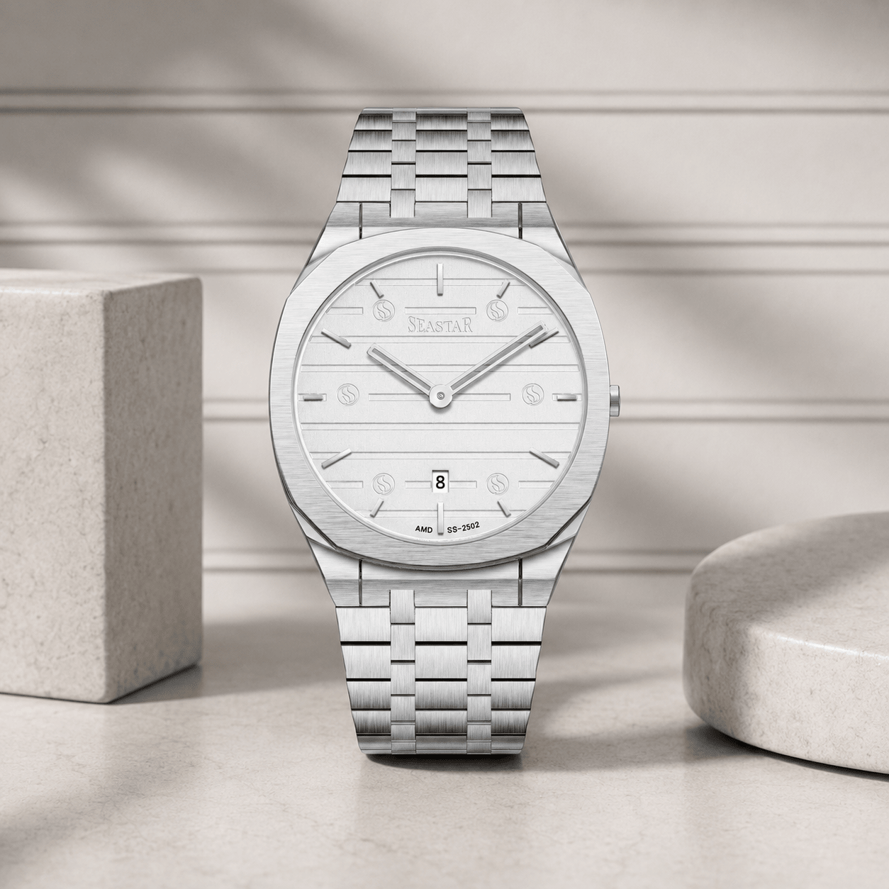 SS-2502M Luxury Stainless Steel Chain Horizontal Textured Men's Watch - Seastar Watches-Stainless Steel-Seastar Men