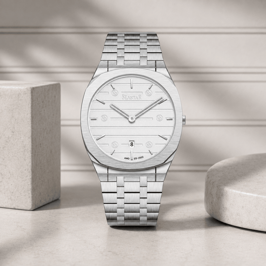 SS-2502M Luxury Stainless Steel Chain Horizontal Textured Men's Watch - Seastar Watches-Stainless Steel-Seastar Men