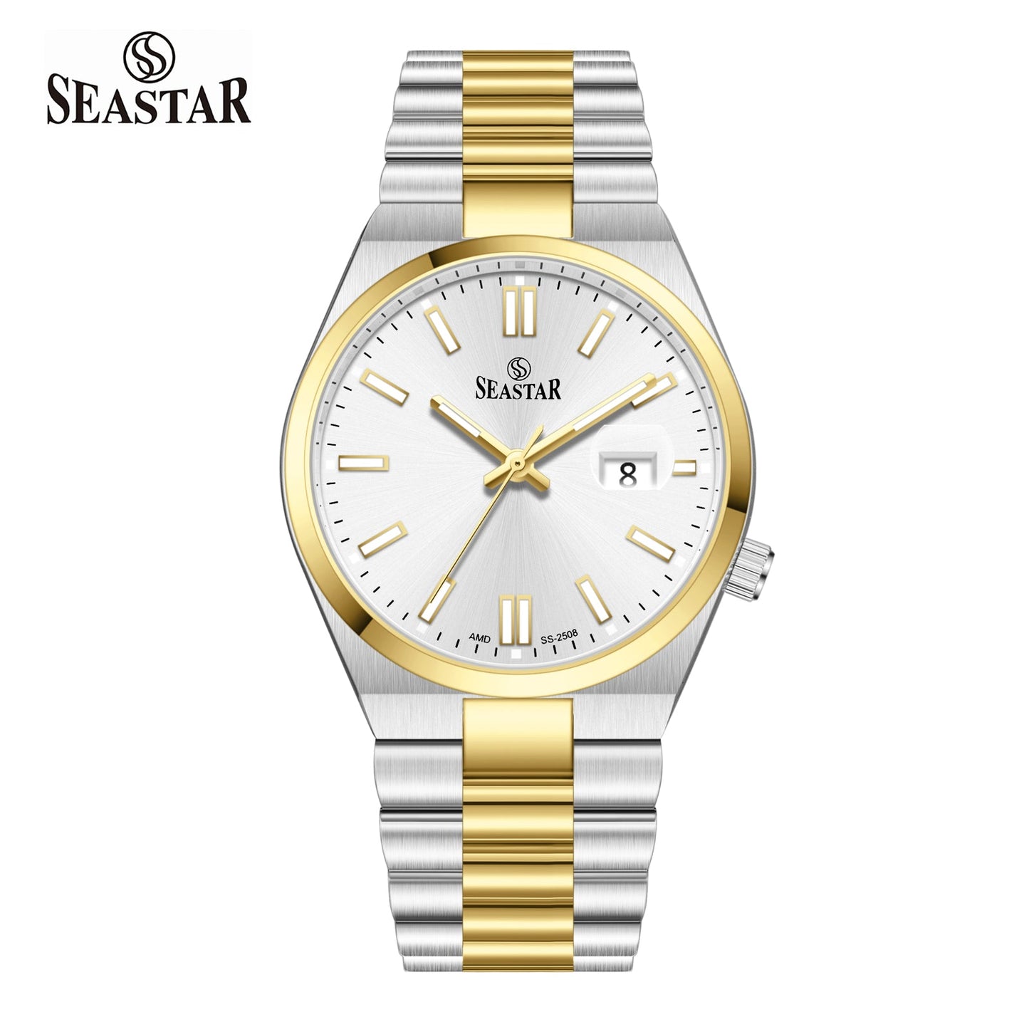 SS-2508M Classic President Magnified Date Premium Steel Men's Watch - Seastar Watches-Stainless Steel-Seastar Men