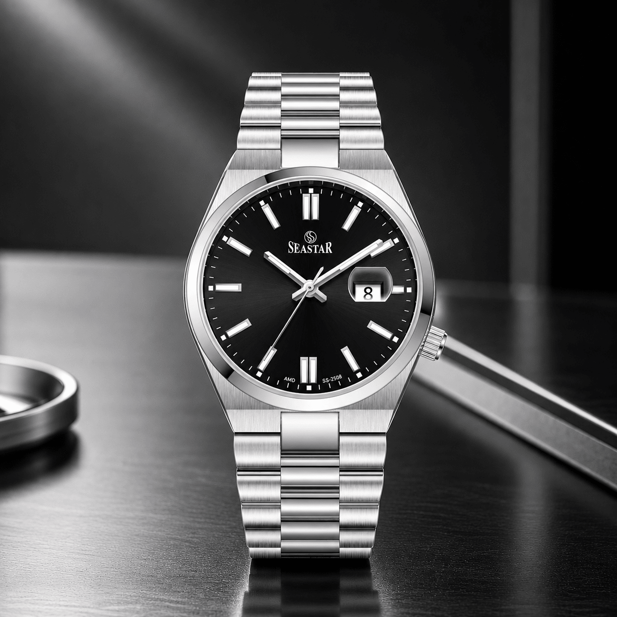 SS-2508M Classic President Magnified Date Premium Steel Men's Watch - Seastar Watches-Stainless Steel-Seastar Men