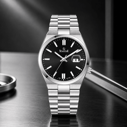 SS-2508M Classic President Magnified Date Premium Steel Men's Watch - Seastar Watches-Stainless Steel-Seastar Men