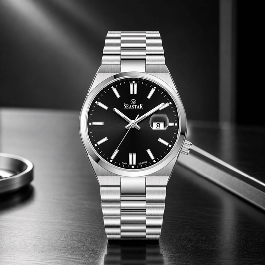 SS-2508M Classic President Magnified Date Premium Steel Men's Watch - Seastar Watches-Stainless Steel-Seastar Men