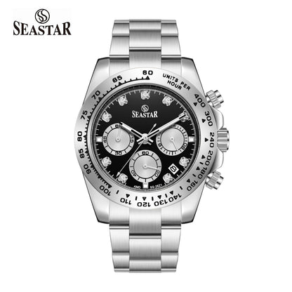 SS-2621M Chronograph Series | Tachymeter Bezel & Steel Chain Men's Watch - Seastar Watches-Stainless Steel-Seastar Men