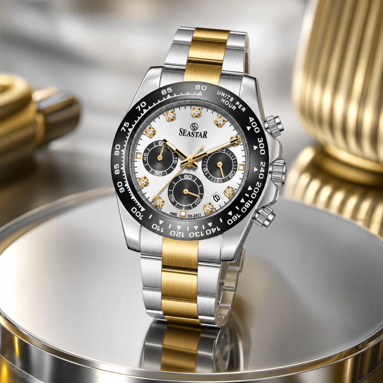 SS-2621M Chronograph Series | Tachymeter Bezel & Steel Chain Men's Watch - Seastar Watches-Stainless Steel-Seastar Men