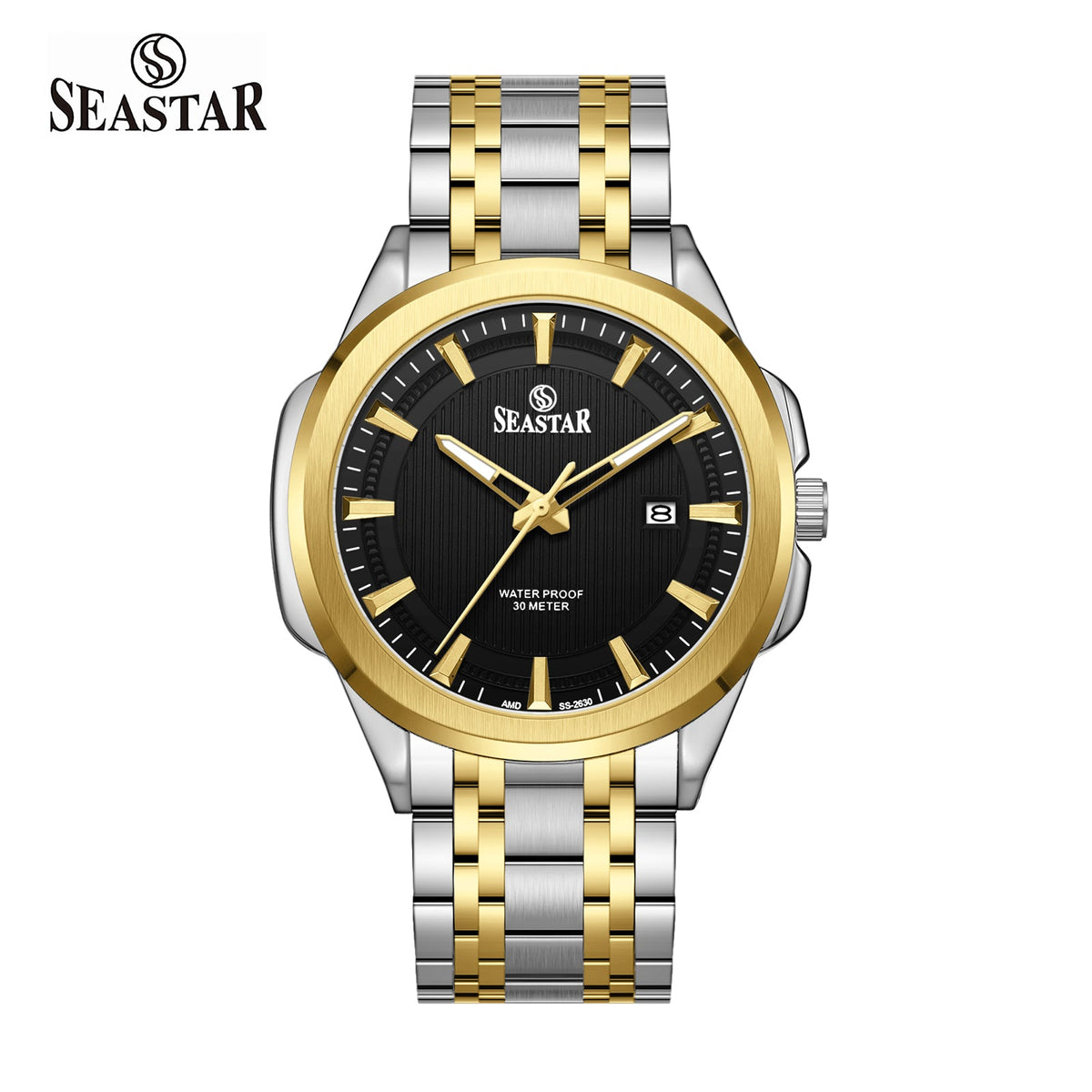 SS-2632M Men's Steel Textured Sunray Dial & Premium Chain - Seastar Watches-Stainless Steel-Seastar Men