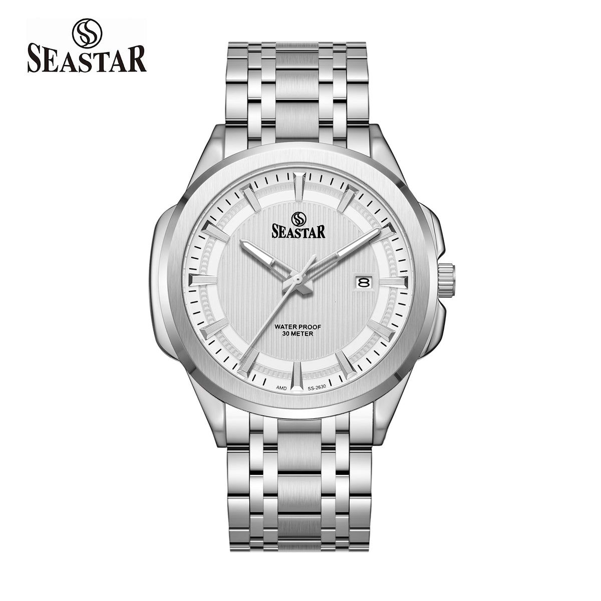 SS-2632M Men's Steel Textured Sunray Dial & Premium Chain - Seastar Watches-Stainless Steel-Seastar Men