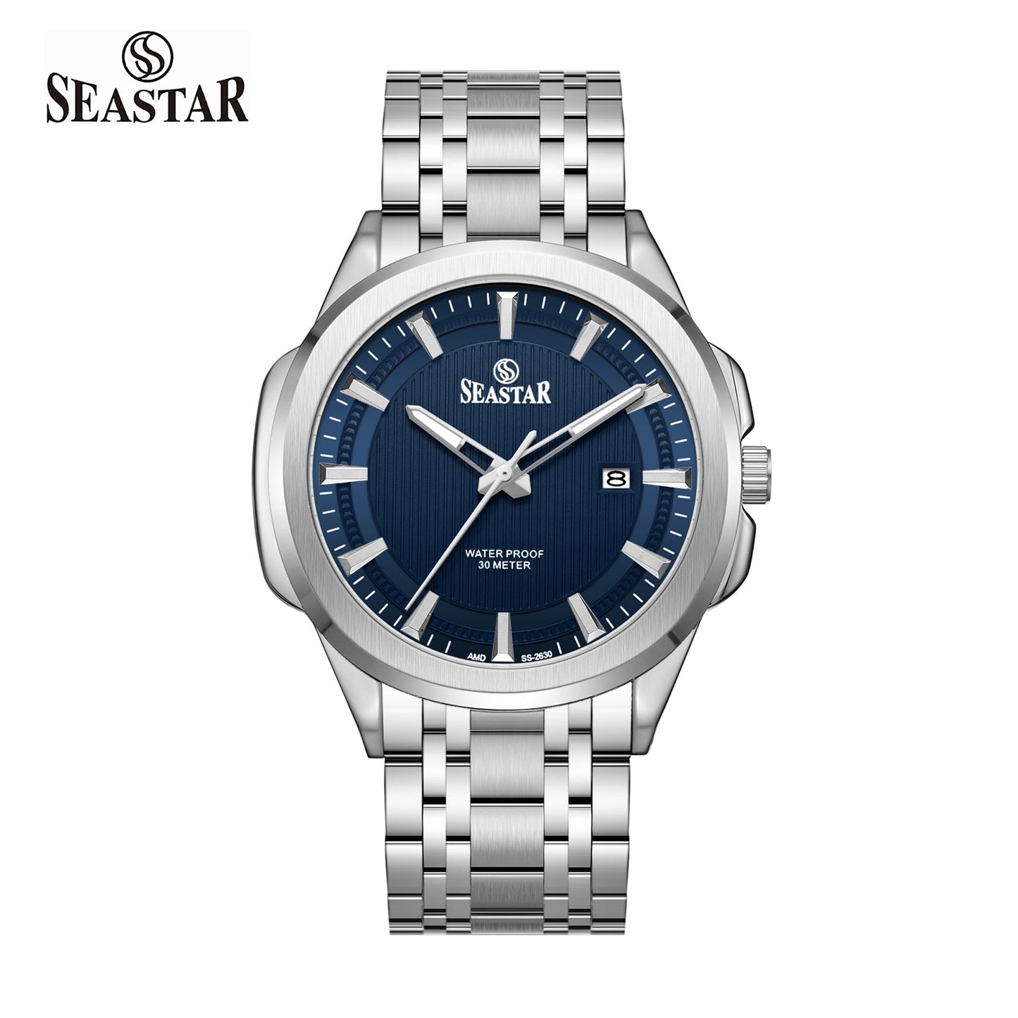 SS-2632M Men's Steel Textured Sunray Dial & Premium Chain - Seastar Watches-Stainless Steel-Seastar Men