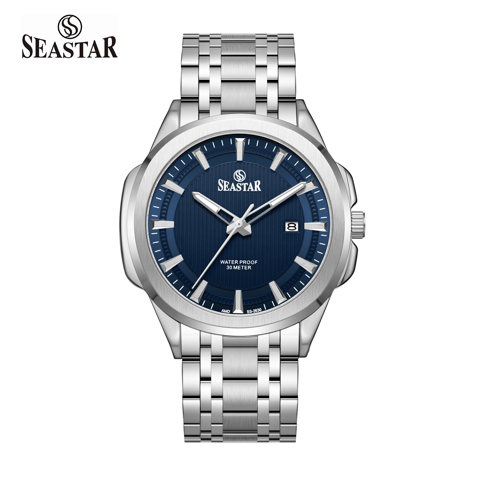 SS-2632M Men's Steel Textured Sunray Dial & Premium Chain - Seastar Watches-Stainless Steel-Seastar Men