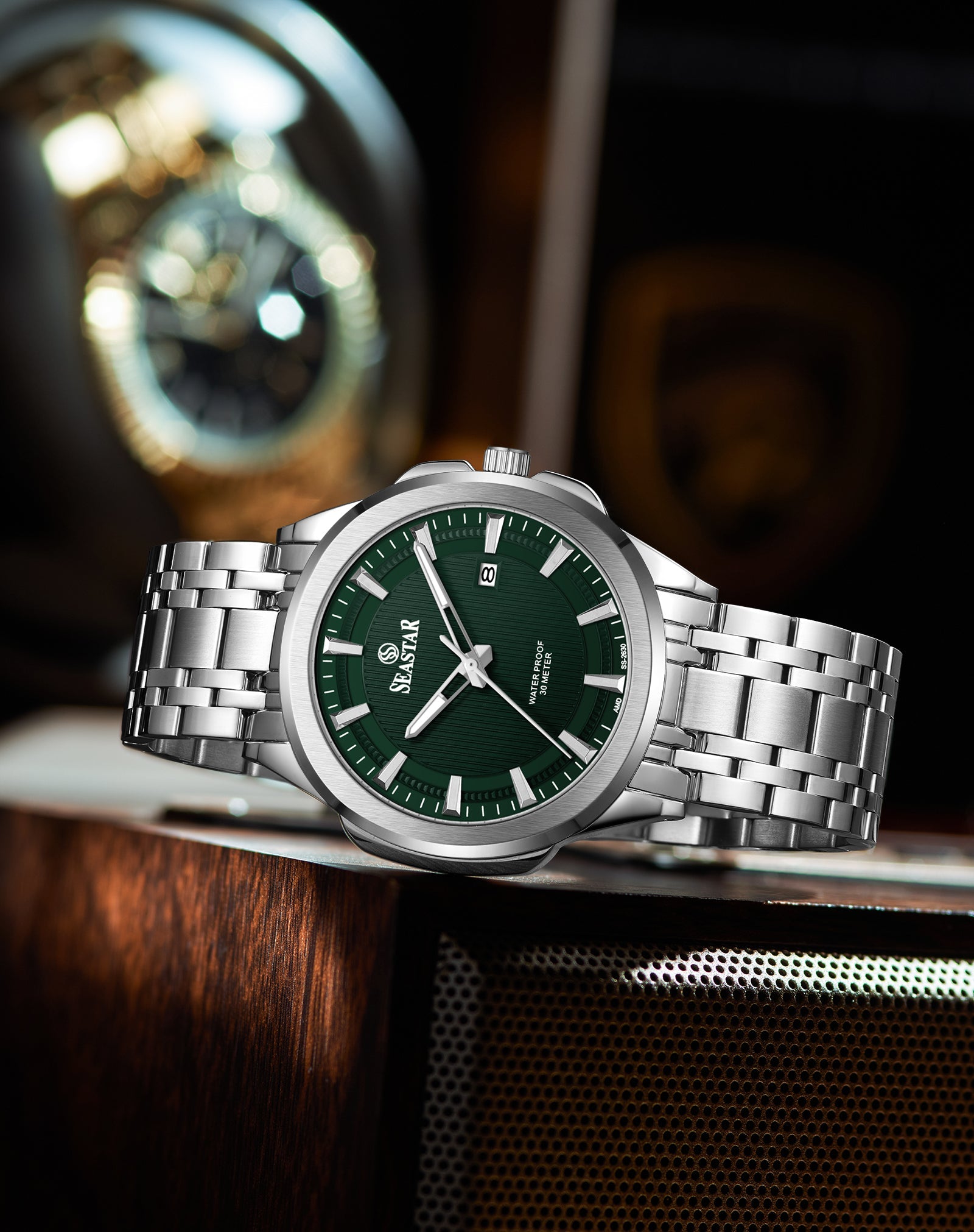 SS-2632M Men's Steel Textured Sunray Dial & Premium Chain - Seastar Watches-Stainless Steel-Seastar Men