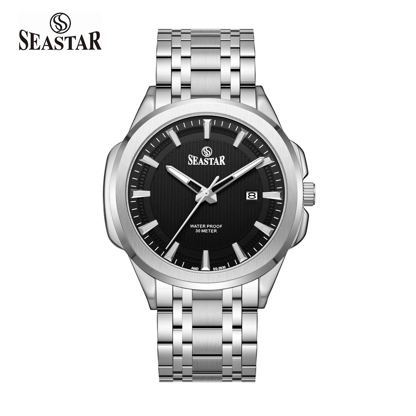 SS-2632M Men's Steel Textured Sunray Dial & Premium Chain - Seastar Watches-Stainless Steel-Seastar Men