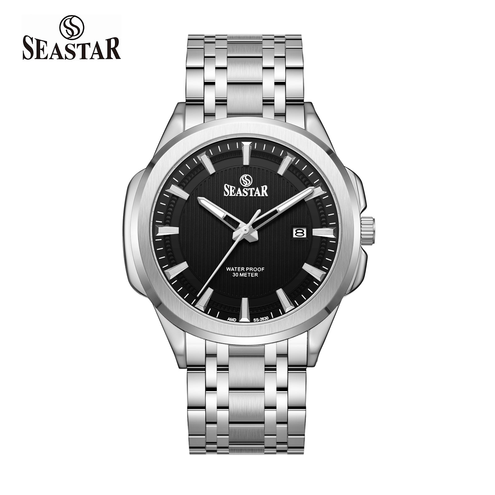 SS-2632M Men's Steel Textured Sunray Dial & Premium Chain - Seastar Watches-Stainless Steel-Seastar Men