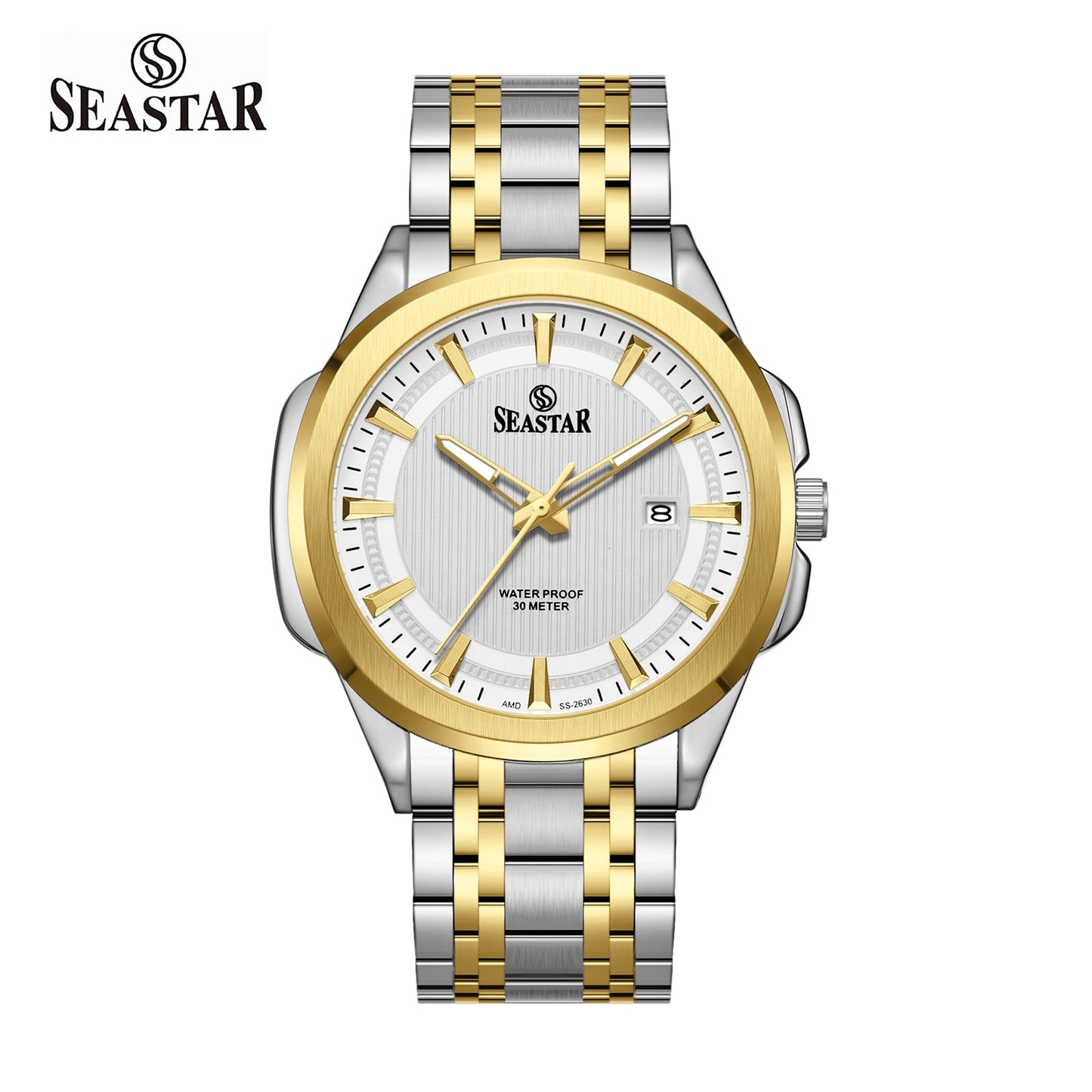 SS-2632M Men's Steel Textured Sunray Dial & Premium Chain - Seastar Watches-Stainless Steel-Seastar Men