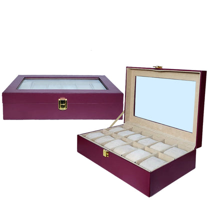 Black PU Leather Display Collection Storage 12 Grids Watch Organizer Box